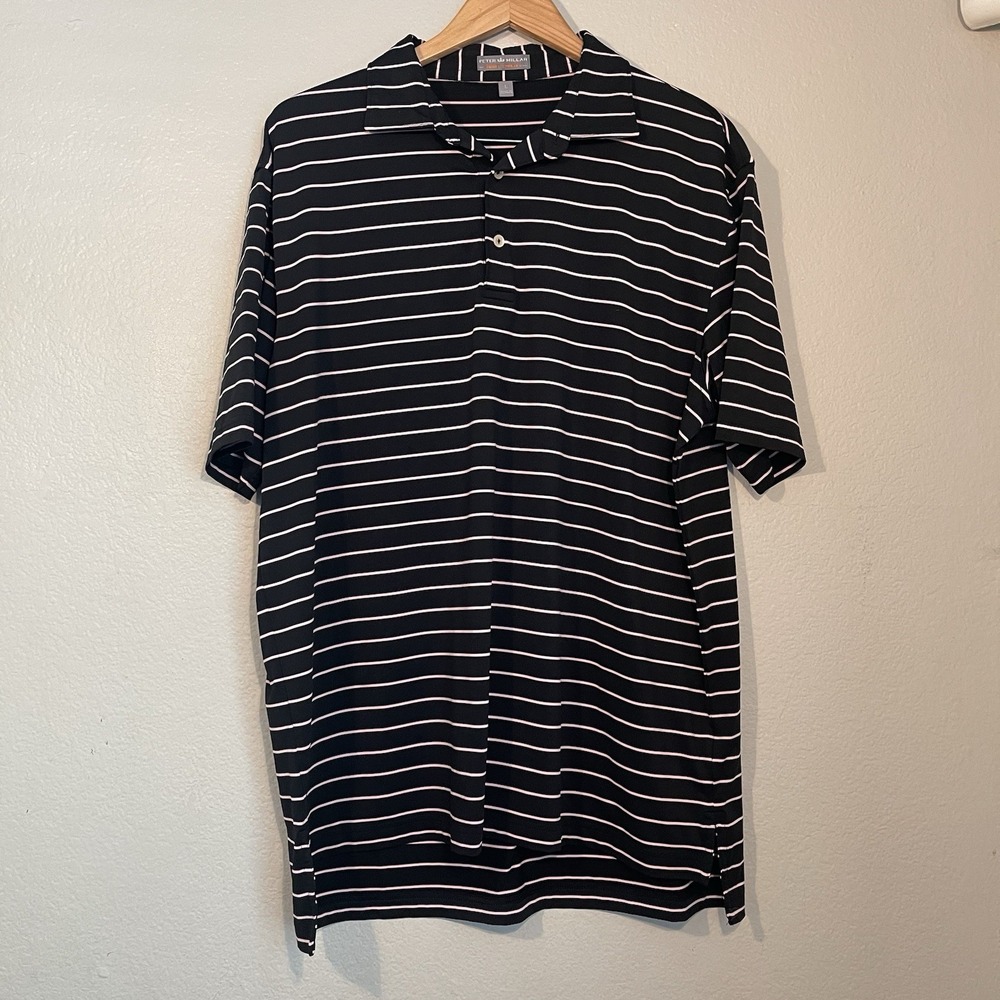 Peter Millar Summer Comfort Black Striped Large Short Sleeve Polo Shirt EUC - Picture 2 of 7